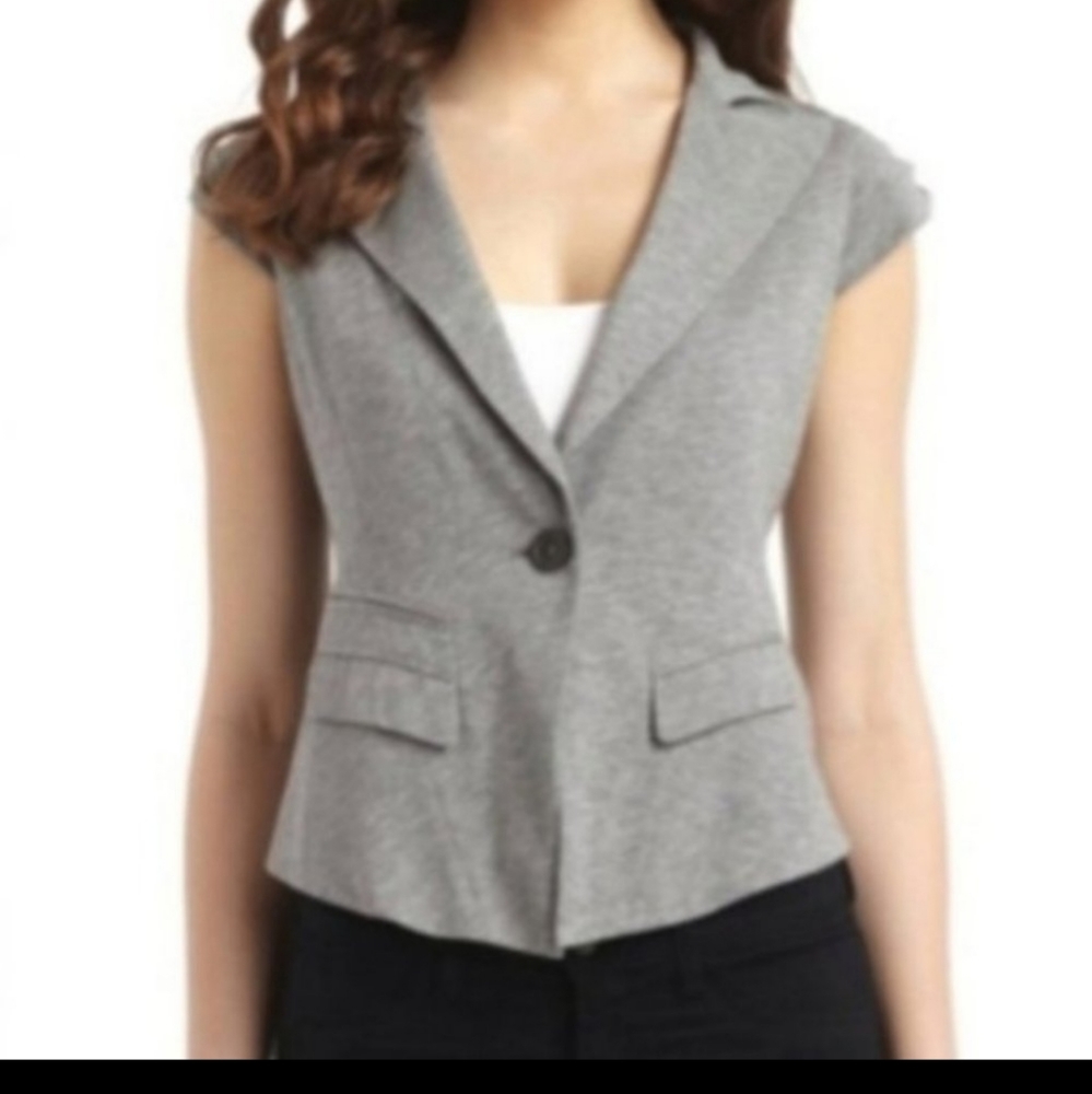 BCBGMaxAzria Knit Cap Sleeve Blazer - Size Medium - Heathered Khaki, Lightweight